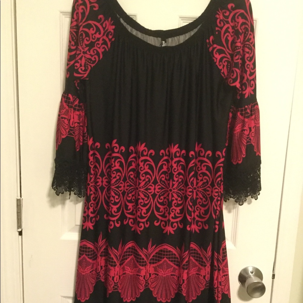 White Mark Pink & Black Cute Dress w/ Lace Edging